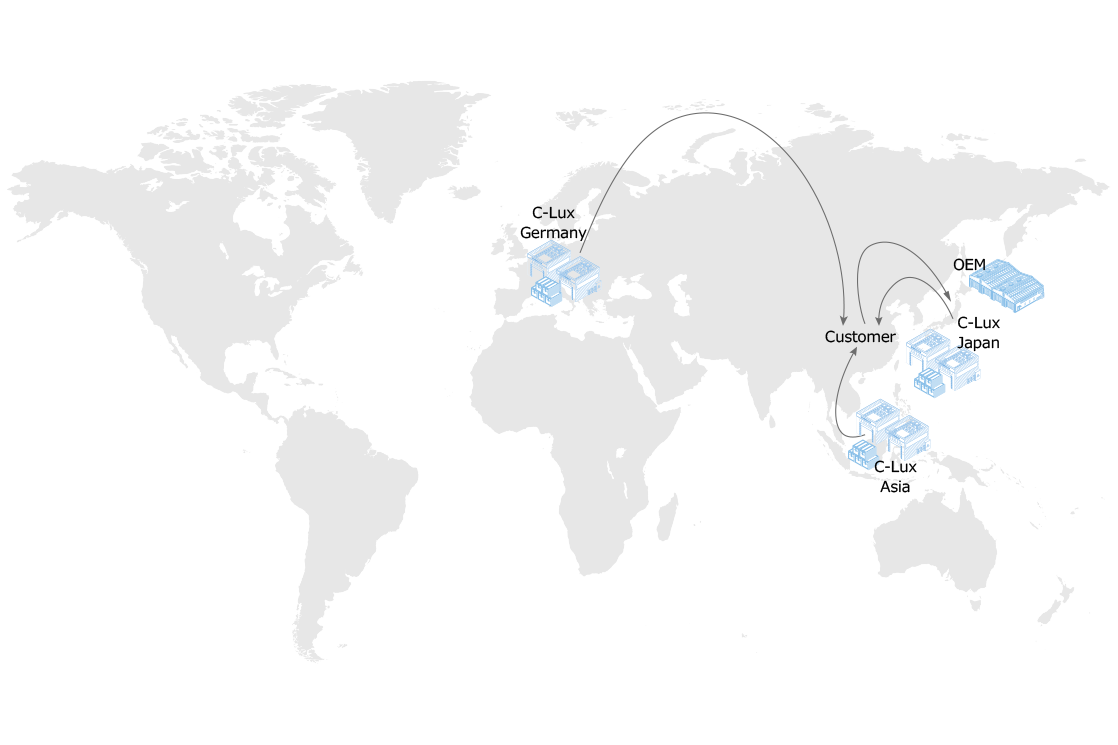 C-Lux keeps buffer stock in Japan, in Thailand and in Germany in case of emergency, parts can be delivered from one of these locations.