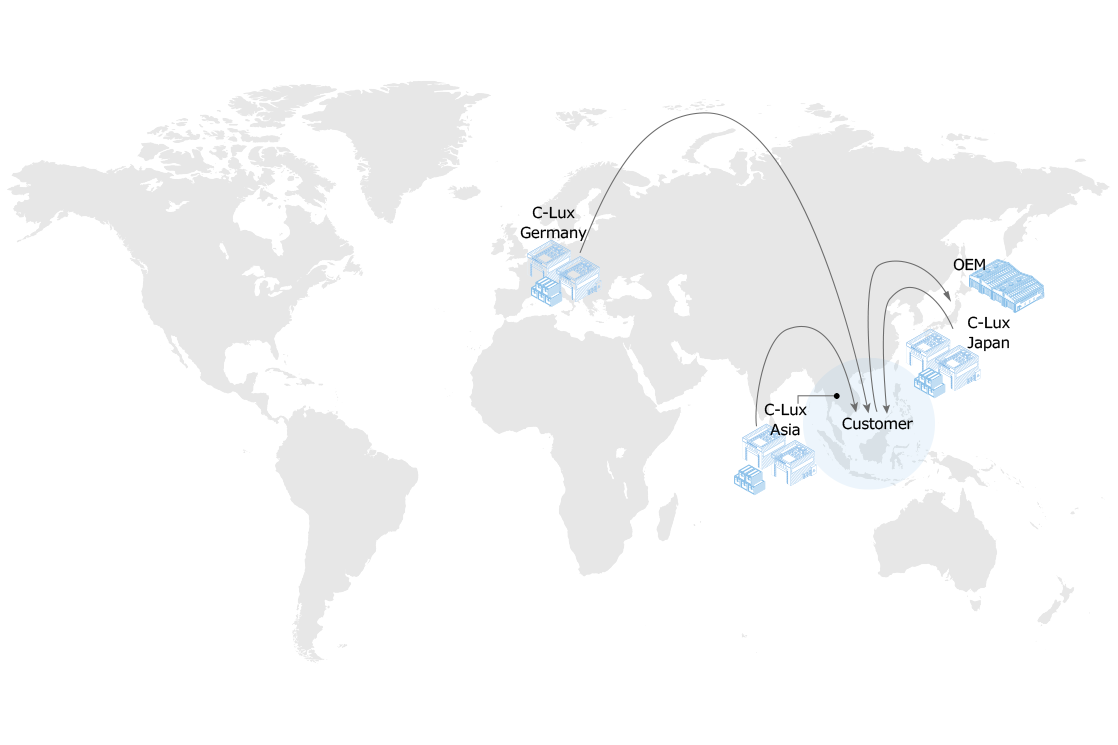 C-Lux keeps buffer stock in Japan, in Thailand and in Germany in case of emergency, parts can be delivered from one of these locations.